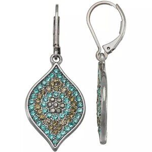 VERA WANG Evil Eye Gunmetal Aqua/Gold Crystal Lever Back Earrings**NEW!